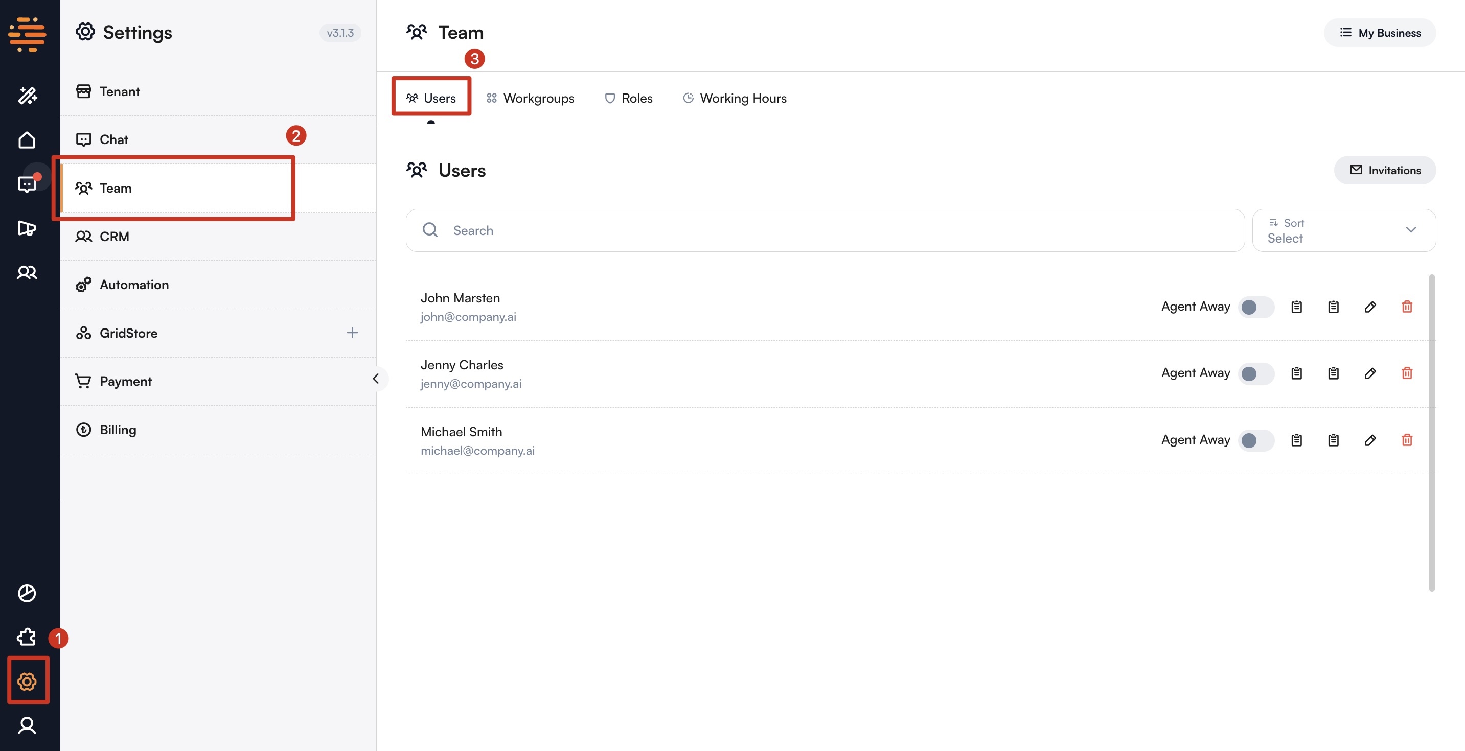 Settings Users